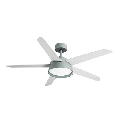 Ventilador de techo Lebeche verde de 5 aspas reversibles con LED integrado y motor DC eficiente, modelo Abrila 180791506 para interior doméstico, diseño blanco-haya moderno.