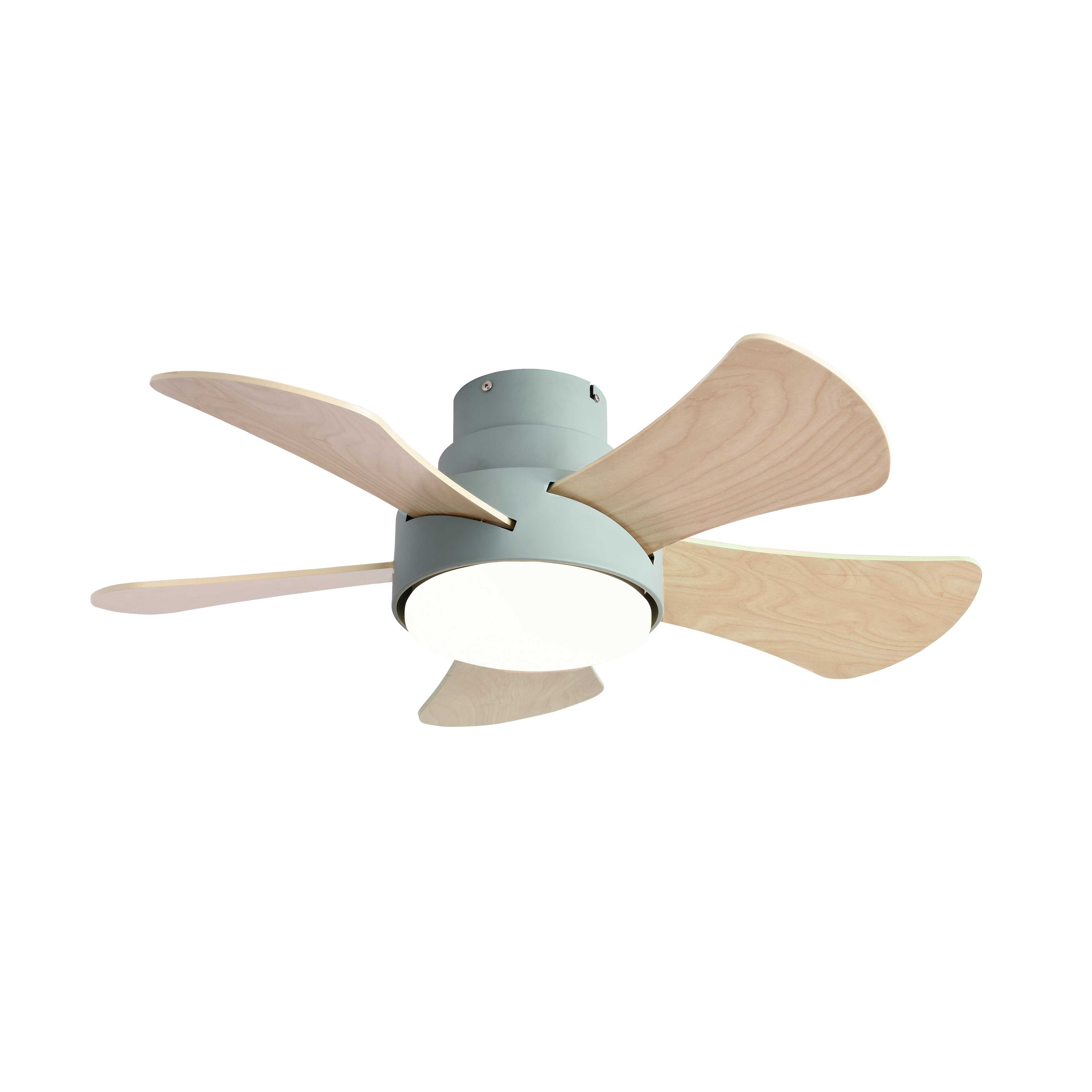 Ventilador de techo Gregario 25W DC en verde con 5 aspas reversibles, LED integrado y control remoto, modelo Abrila 180891506 para interior doméstico