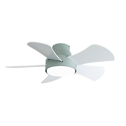 Ventilador de techo Gregario 25W DC en color verde con 5 aspas reversibles, LED integrado, control remoto y temporizador, modelo Abrila 180891506 para interior doméstico