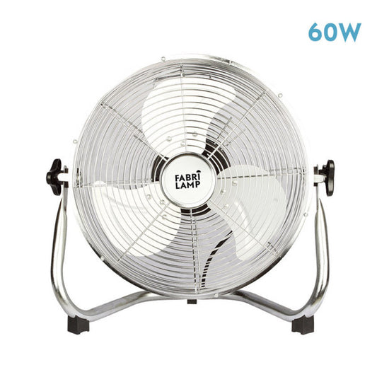 Ventilador industrial Libis de 60W en acabado cromo, diámetro de 40 cm, marca Abrila modelo 180971020, con 3 velocidades, estructura de aluminio y metal para uso doméstico e interior.