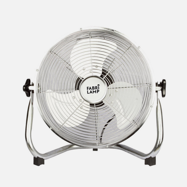 Ventilador industrial Libis de 60W en acabado cromo, diámetro 40cm, marca Abrila modelo 180971020 con 3 velocidades, estructura de aluminio y metal para uso doméstico interior.