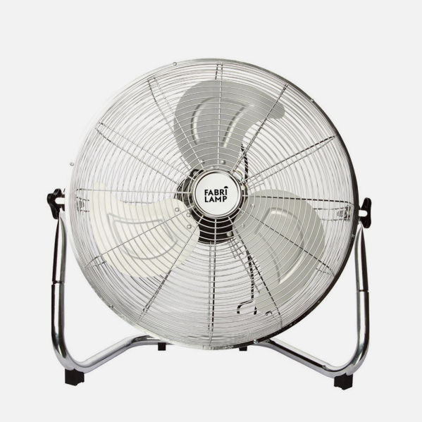 Ventilador industrial Libis 100W en acabado cromo de 52 cm de diámetro, modelo Abrila 180971120 con 3 velocidades, estructura de aluminio y metal para uso doméstico interior, ventilación potente y eficiente.
