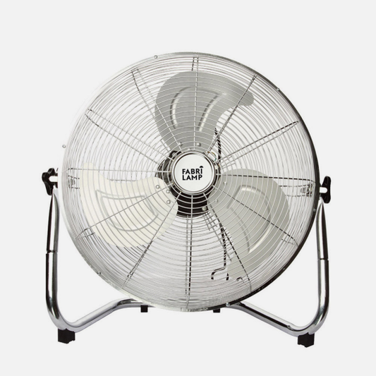 Ventilador industrial Libis 100W en acabado cromo de 52 cm de diámetro, modelo Abrila 180971120 con 3 velocidades, estructura de aluminio y metal para uso doméstico interior, ventilación potente y eficiente.