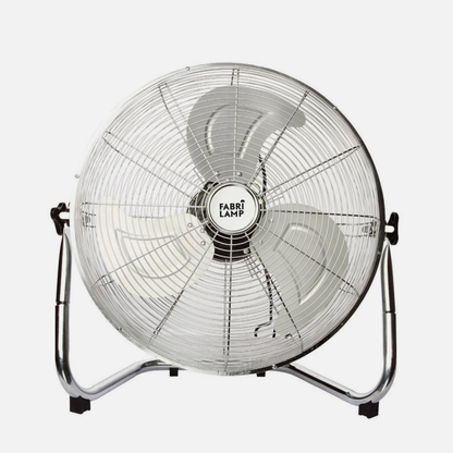 Alt Image: Ventilador Industrial Libis 120W en acabado Cromo, 55 cm de diámetro, con tres velocidades y cabezal orientable, ideal para uso domestico e interior, pieza realizda totalmente en aluminio por Abrila. Modelo 180971220.