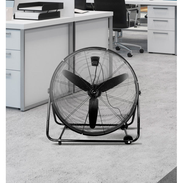 Ventilador industrial Vendaval 360W negro de 87cm con aspas de aluminio orientables, 3 velocidades, modelo Abrila 181471009 para uso doméstico e interior, estructura metálica resistente AI2.