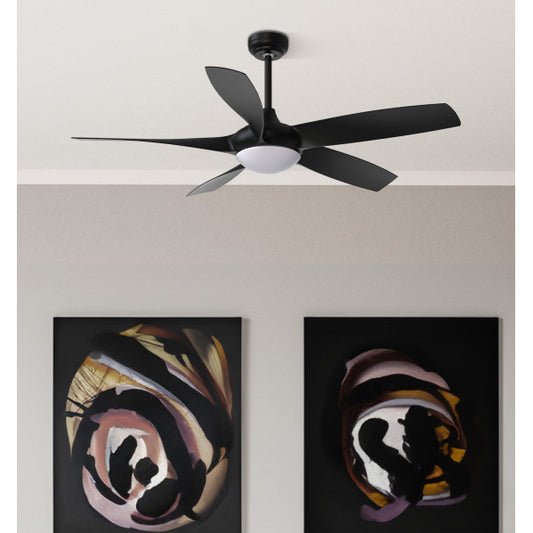 Ventilador de techo Galleo negro de 137 cm con 5 aspas, luz LED integrada, 6 velocidades y mando a distancia - Abrila modelo 181591509 para interior doméstico