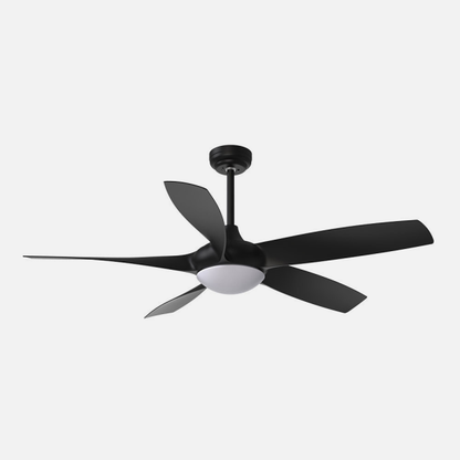 Ventilador de techo Galleo negro de Abrila con 5 aspas, diámetro 137 cm, luz LED integrada, 6 velocidades, mando a distancia y materiales en metal, ABS y policarbonato para interior doméstico - modelo 181591509