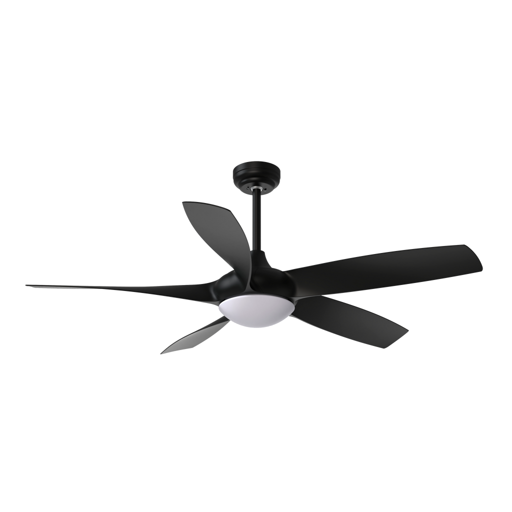 Ventilador de techo Galleo negro de Abrila con 5 aspas de 137 cm, luz LED integrada, 6 velocidades, mando a distancia y materiales en metal, ABS y policarbonato para interior doméstico - modelo 181591509