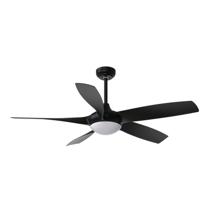 Ventilador de techo Galleo negro de Abrila con 5 aspas de 137 cm, luz LED integrada, 6 velocidades, mando a distancia y materiales en metal, ABS y policarbonato para interior doméstico - modelo 181591509