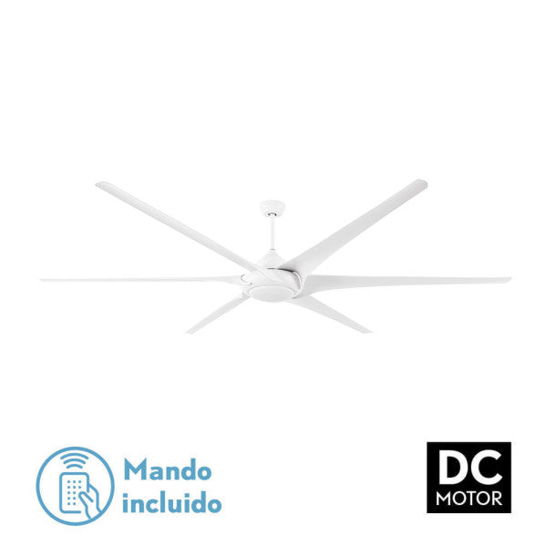 Ventilador de techo Moncayo blanco 24W DC de Abrila con motor eficiente, 6 velocidades, LED integrado, mando a distancia y diseño para interior doméstico con ahorro de energía