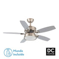 Ventilador de techo BRAW en níquel con 5 aspas reversibles plata/haya, LED integrado y motor DC eficiente para ahorro de energía, control remoto incluido, modelo Abrila 181891510 para interiores domésticos.
