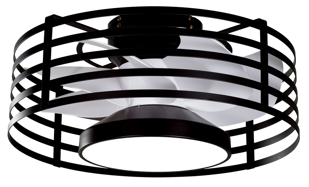 Ventilador de techo Xaloc negro de Abrila, modelo 182191709 con 22W de potencia, motor DC eficiente, LED integrado, mando a distancia y función verano-invierno para interiores domésticos.