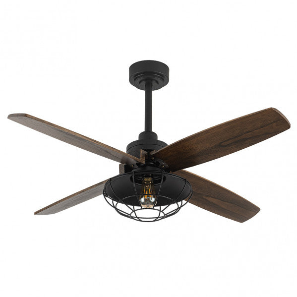 Ventilador de techo Aquilo negro roble con 4 aspas de madera y metal, modelo Abrila 182291409, motor DC eficiente para interior, con mando a distancia para verano e invierno