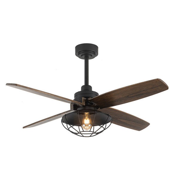 Ventilador de techo Aquilo negro roble de Abrila con 4 aspas de metal y madera, motor DC eficiente y mando a distancia para interior, ideal para verano e invierno, modelo 182291409