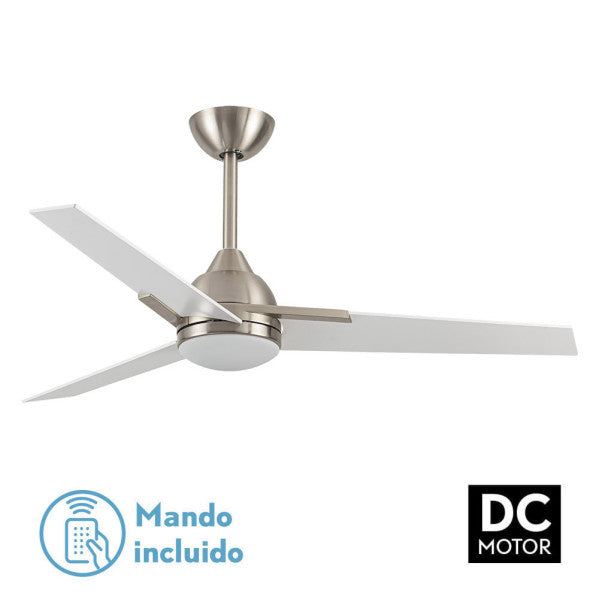 Ventilador de techo Argestes níquel 132 cm con luz LED integrada, motor DC reversible, 6 velocidades y control remoto Abrila, ideal para interiores domésticos en blanco y níquel, referencia 182591303