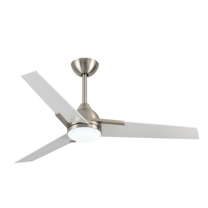 Ventilador de techo Argestes en níquel satinado de 132 cm con luz LED integrada, motor DC reversible, 6 velocidades y diseño Abrila para interiores domésticos.