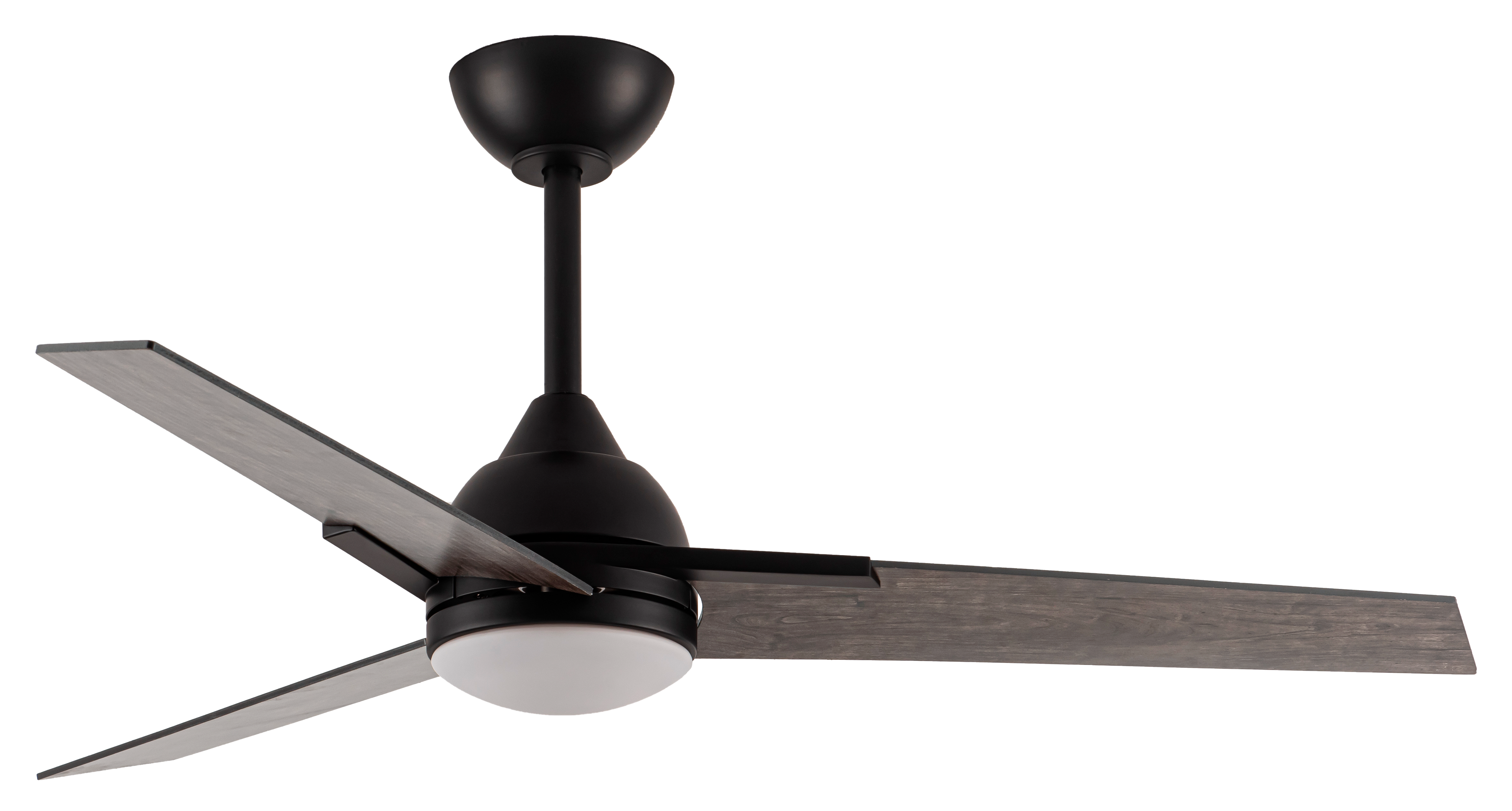 Ventilador de techo Argestes negro de 22W con luz LED, modelo Abrila 182591309, motor DC silencioso con 6 velocidades, diseño interior doméstico en metal, MDF y cristal negro/gris para ventilación eficiente.