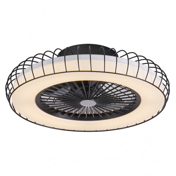 Ventilador de techo Albonez negro 72W modelo Abrila 182691509 con motor DC inverter AI2, 6 velocidades, control remoto, luz LED integrada y diseño eficiente para ahorro de energía en interiores domésticos.