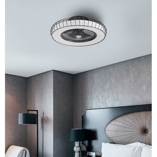 Ventilador de techo Albonez negro de 72W modelo Abrila 182691509 con motor DC eficiente, 6 velocidades, control remoto, luz LED integrada y tecnología AI2 para ahorro de energía en interiores domésticos