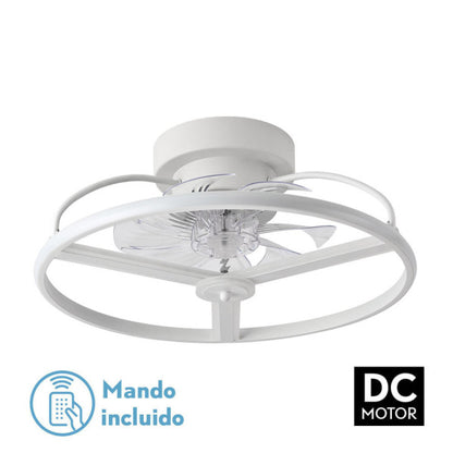 Ventilador de techo LED Bora blanco 60W Abrila modelo 182791301 con motor DC eficiente, 6 velocidades ajustables, luz LED integrada regulable y diseño moderno para interiores domésticos.
