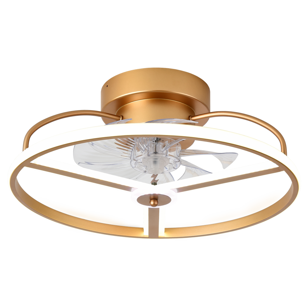 Ventilador de techo Bora Dorado 60W DC de Abrila con LED integrado regulable, 6 velocidades, motor DC eficiente y mando a distancia para interior doméstico