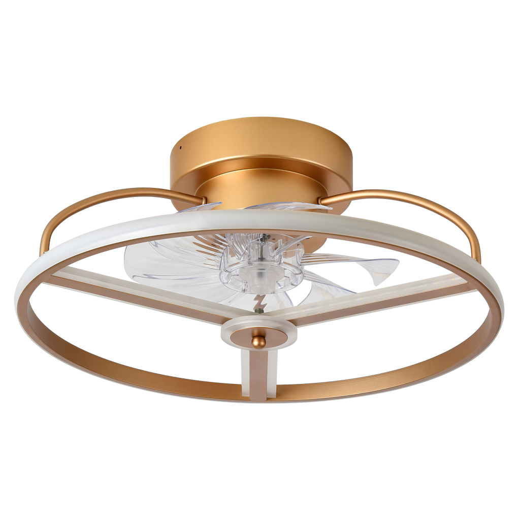 Ventilador de techo Bora dorado 60W DC de Abrila con LED integrado regulable, 6 velocidades, motor DC eficiente, mando a distancia y diseño para interior doméstico