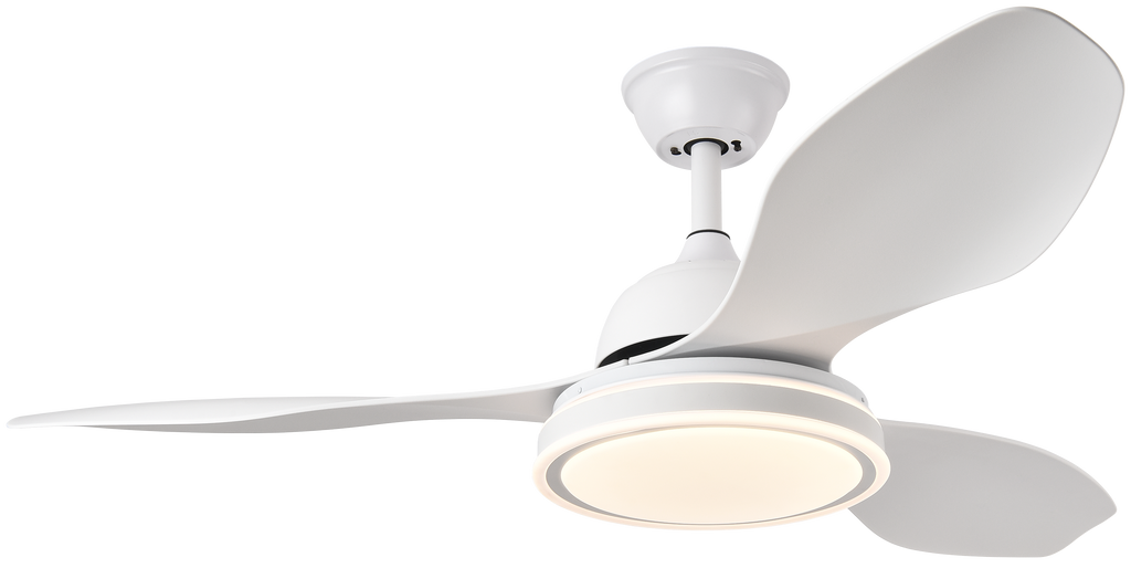Ventilador de techo Datoo 48W DC blanco con 3 aspas, LED integrado y control remoto, 6 velocidades, modelo Abrila 182991301 para interiores domésticos