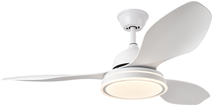 Ventilador de techo Datoo 48W DC blanco con 3 aspas, LED integrado y control remoto, 6 velocidades, modelo Abrila 182991301 para interiores domésticos