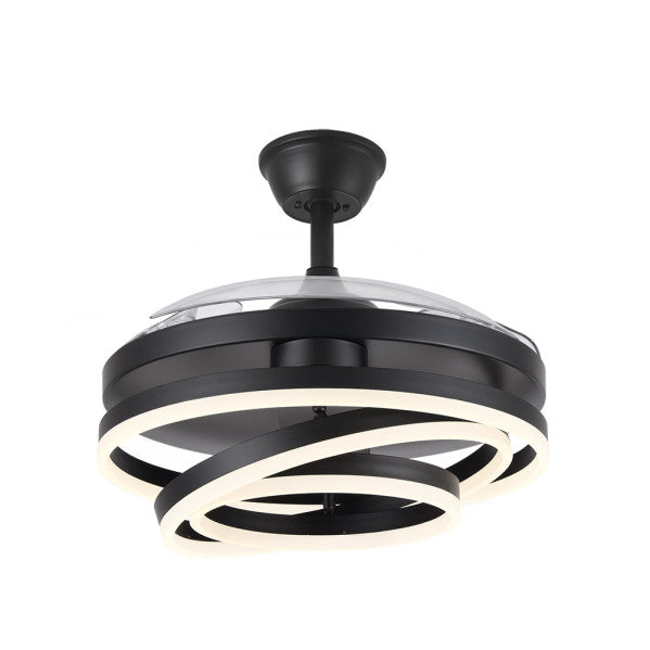 Ventilador de techo Kai negro de Abrila, 72W con 3 aspas retráctiles, LED integrado y mando a distancia para ventilación de verano e invierno en interior doméstico, ahorro de energía y diseño AI2 moderno.