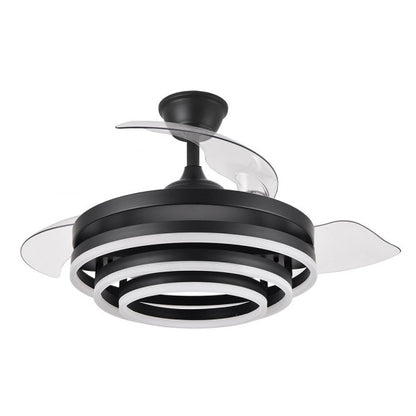 Ventilador de techo Kai negro de Abrila, 72W con 3 aspas retráctiles AI2, LED integrado, mando a distancia y función verano-invierno para ahorro de energía en interior doméstico, modelo 183193409.