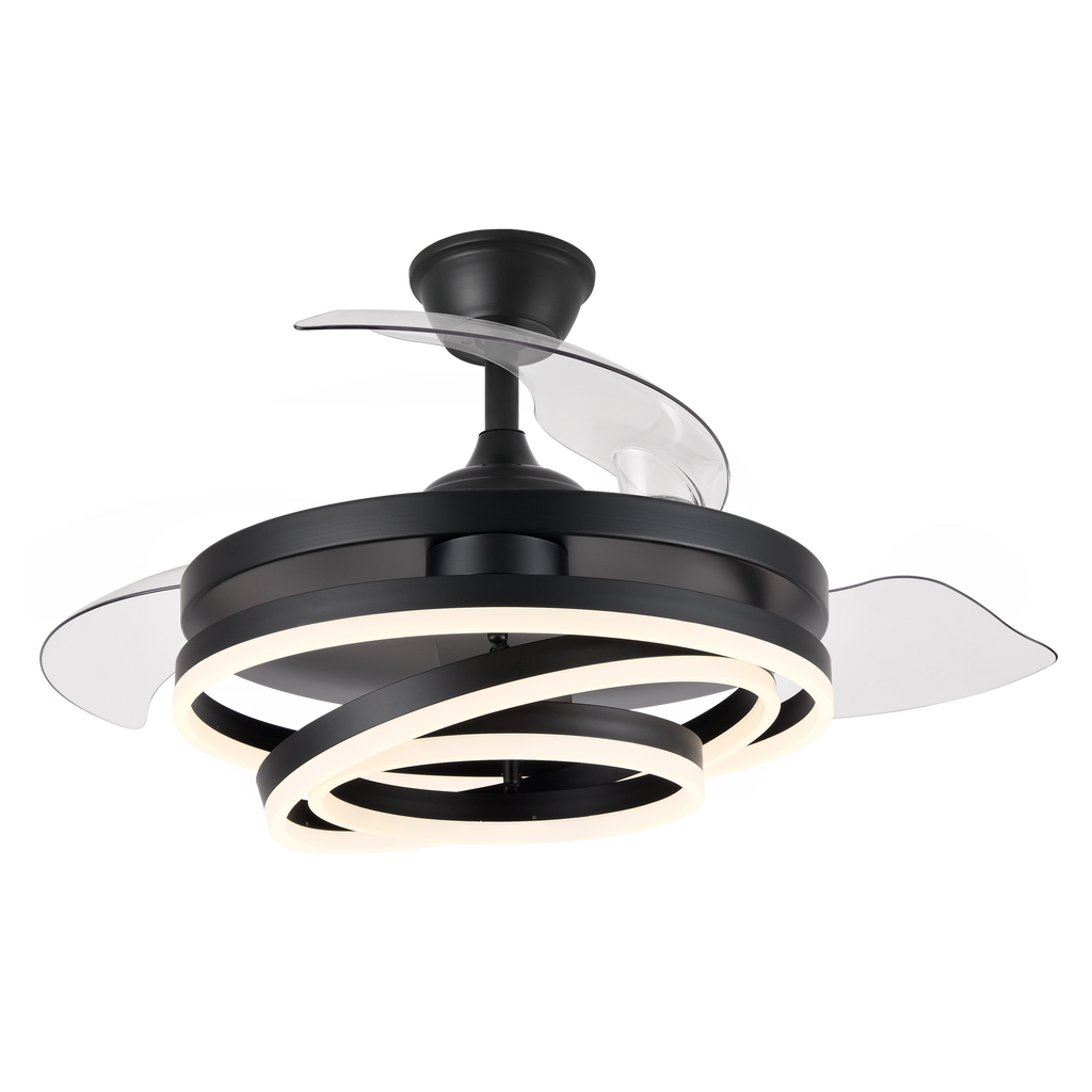 Ventilador de techo Kai negro de Abrila, 72W con 3 aspas retráctiles, LED integrado y mando a distancia para ventilación de verano e invierno en interior doméstico, modelo 183193409 con ahorro de energía AI2