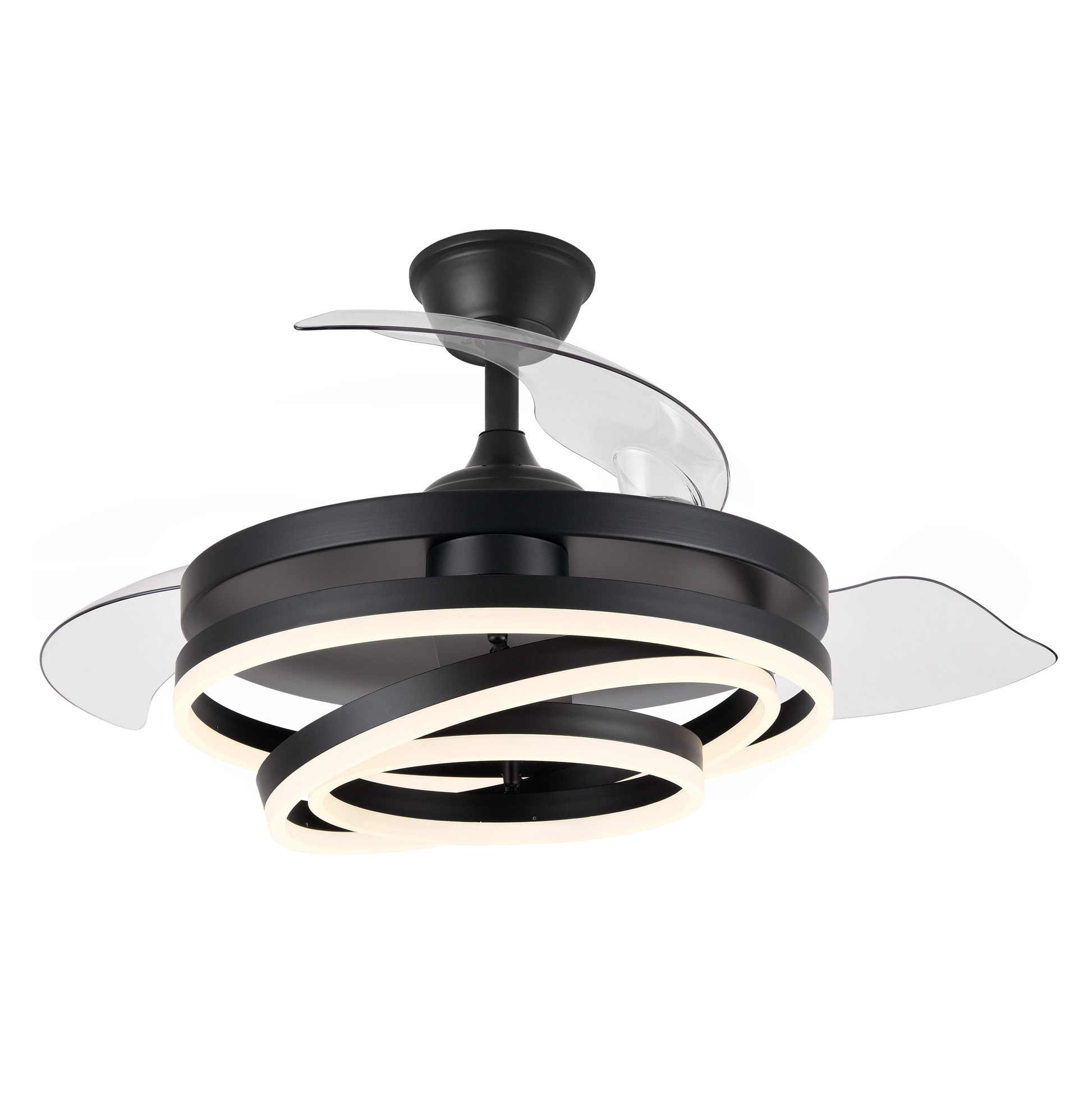 Ventilador de techo Kai negro de Abrila, 72W con 3 aspas retráctiles, LED integrado y mando a distancia para ventilación de verano e invierno en interior doméstico, modelo 183193409 con ahorro de energía AI2