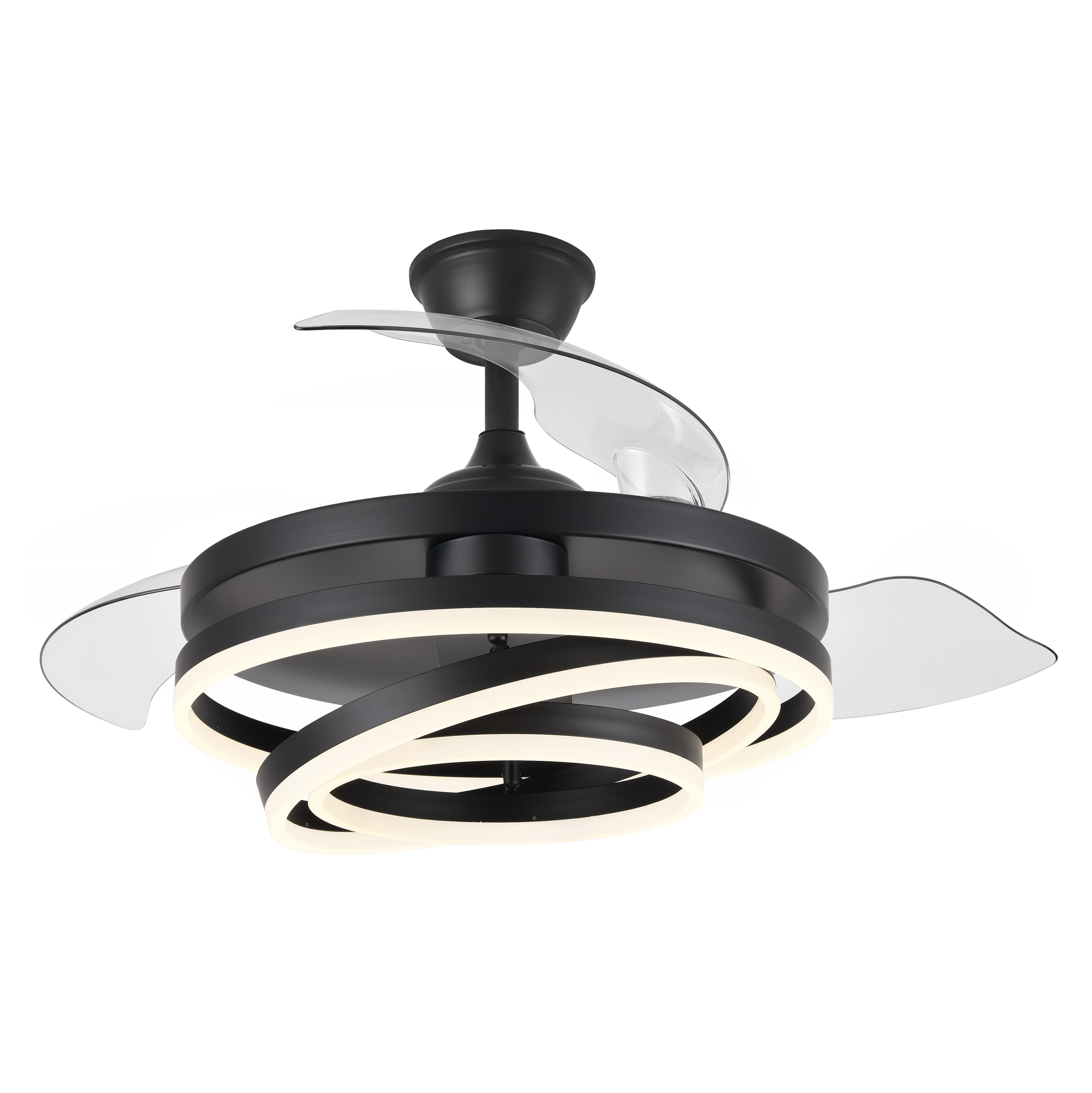 Ventilador de techo Kai negro de Abrila, 72W con 3 aspas retráctiles, LED integrado y mando a distancia para ventilación de verano e invierno en interior doméstico, modelo 183193409 con ahorro de energía AI2