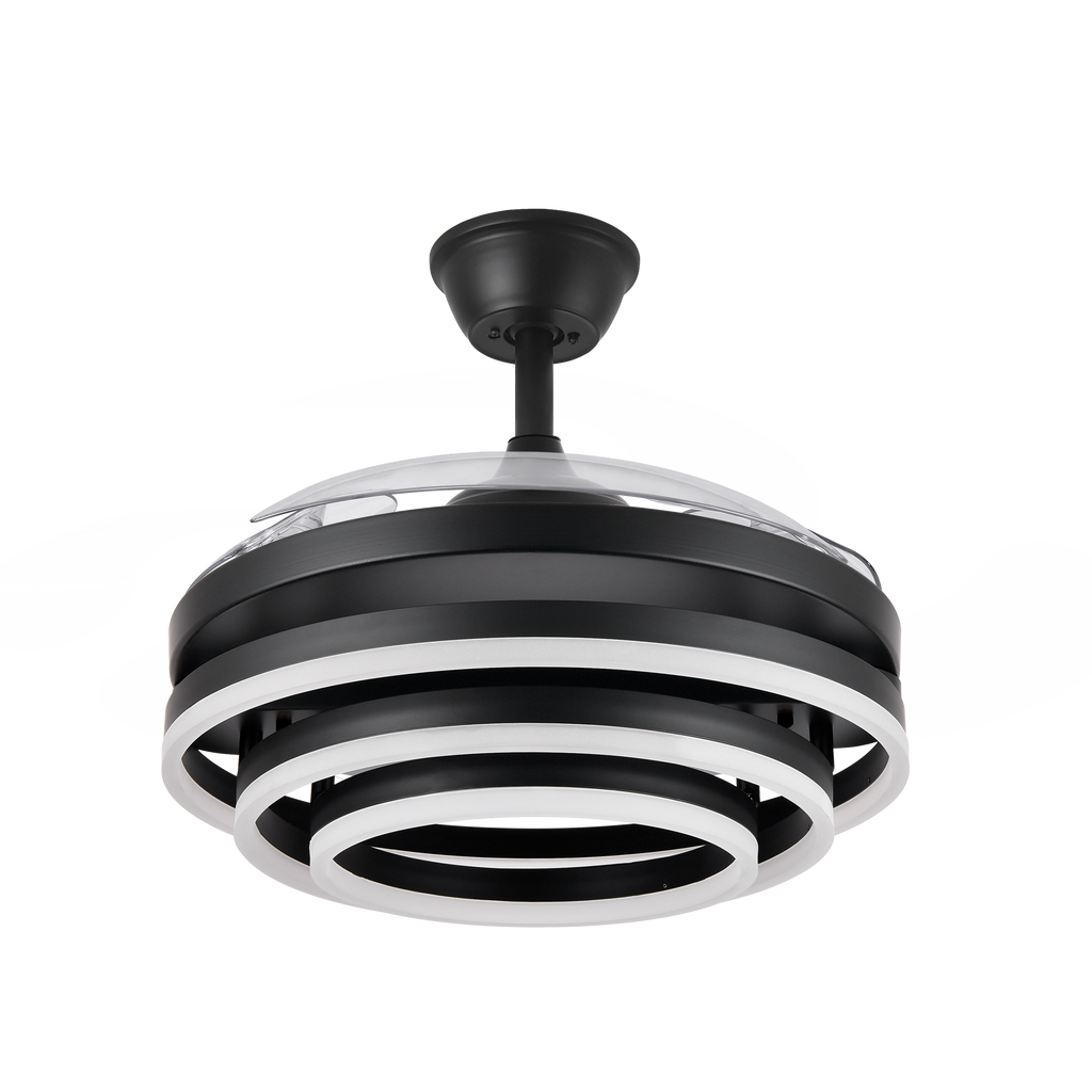 Ventilador de techo Kai negro de Abrila, 72W con 3 aspas retráctiles, LED integrado y mando a distancia para ventilación de verano e invierno en interiores domésticos, modelo 183193409 con ahorro de energía y tecnología AI2