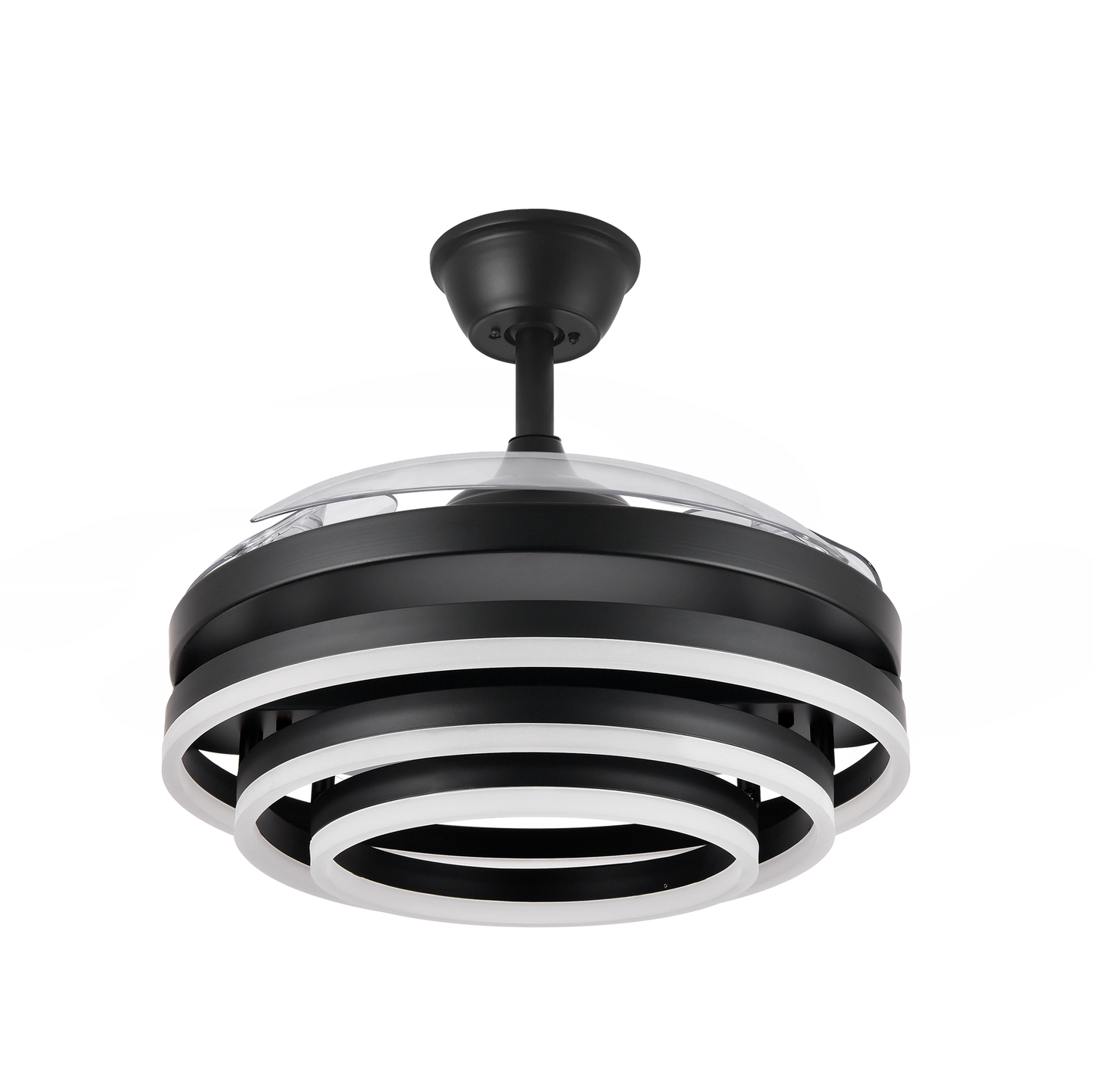 Ventilador de techo Kai negro de Abrila, 72W con 3 aspas retráctiles, LED integrado y mando a distancia para ventilación de verano e invierno en interiores domésticos, modelo 183193409 con ahorro de energía y tecnología AI2