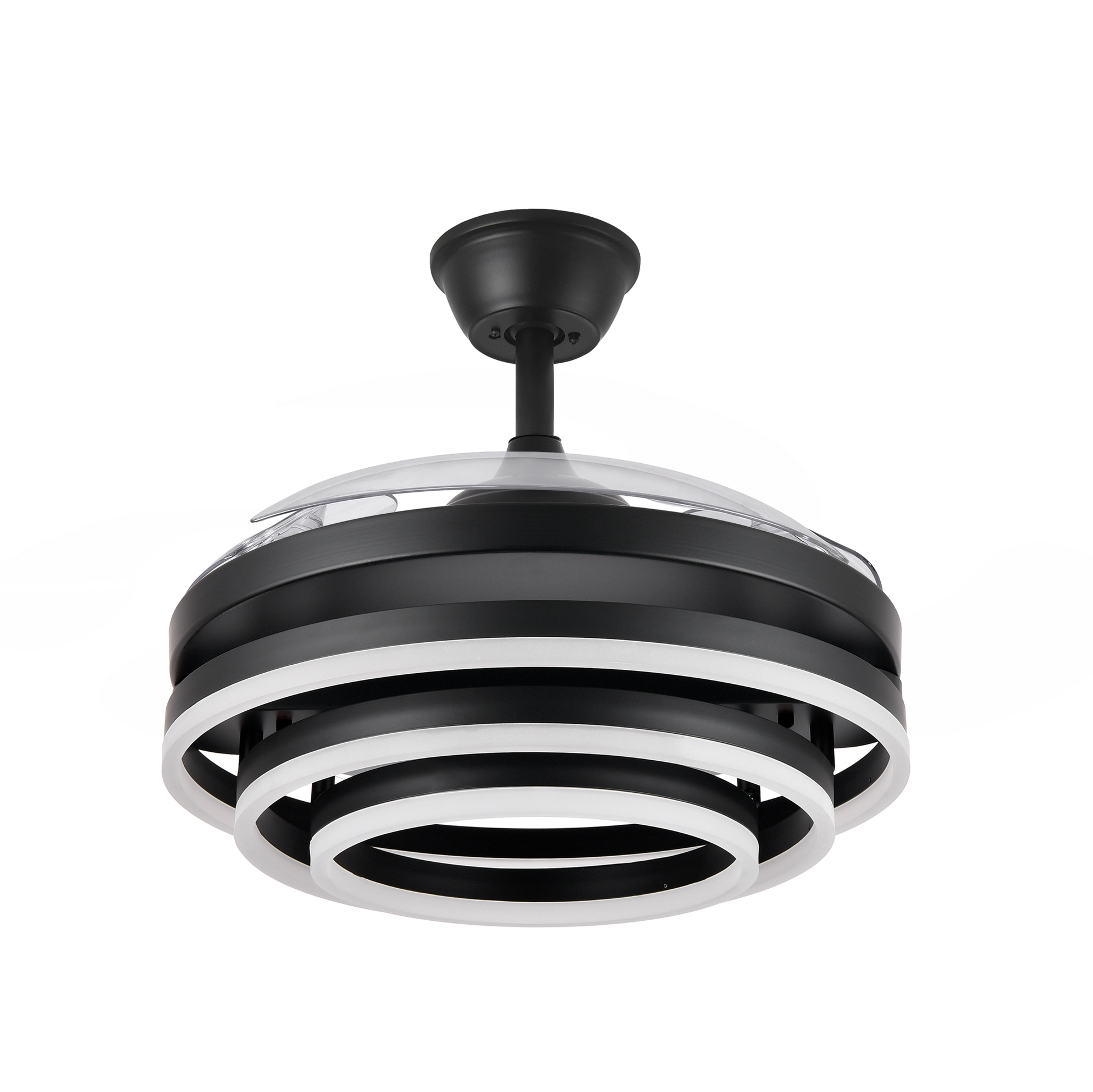 Ventilador de techo Kai negro de Abrila, 72W con 3 aspas retráctiles, LED integrado y mando a distancia para ventilación de verano e invierno en interiores domésticos, modelo 183193409 con ahorro de energía y tecnología AI2