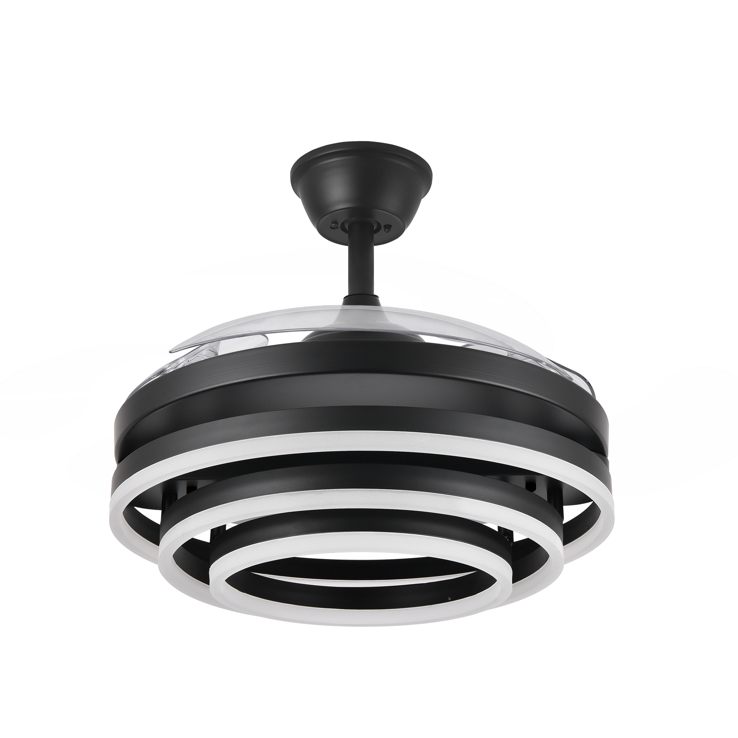 Ventilador de techo Kai negro de Abrila, 72W con 3 aspas retráctiles, LED integrado y mando a distancia para ventilación de verano e invierno en interiores domésticos, modelo 183193409 con ahorro de energía y tecnología AI2