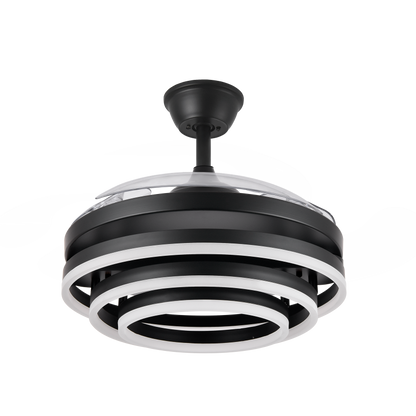 Ventilador de techo Kai negro de Abrila, 72W con 3 aspas retráctiles, LED integrado y mando a distancia para ventilación de verano e invierno en interiores domésticos, modelo 183193409 con ahorro de energía y tecnología AI2