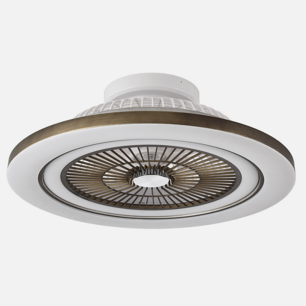 Alt text optimizado para SEO:
Ventilador de techo LED MATO Cuero de Abrila, modelo 183391514, con motor DC, regulable, control remoto y diseño domestico interior.