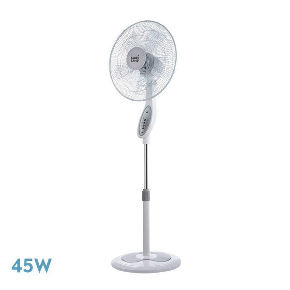 `alt=Ventilador de Pie Floxo Abrila en Blanco/Gris 45W con Opcional de Mando, Oscilante y con Temporizador para Interior Domestic`.