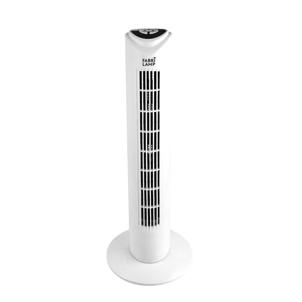 `Ventilador Torre Tuka Blanco de Abrila 50W con Mando Remoto, Oscilante y Temporizador para Interior Doméstico`

Opcionalmente, si el espacio es muy limitado:

`Ventilador Torre Tuka Blanco 50W con Mando, Oscilante y Temporizador - Abrila`