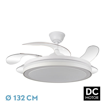Ventilador de techo Esparta Maxi Blanco de Abrila, modelo 184796001 con 80W de potencia, motor DC eficiente, aspas retráctiles, iluminación LED integrada regulable y diseño doméstico para interiores.