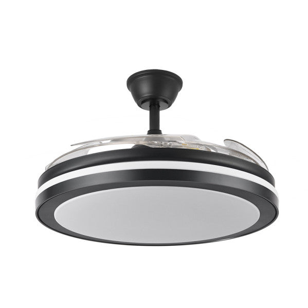 Ventilador de techo DC Esparta Maxi negro 80W de Abrila con aspas retráctiles, LED integrado y luz regulable, ideal para ventilación interior doméstica en verano e invierno, modelo 184796009