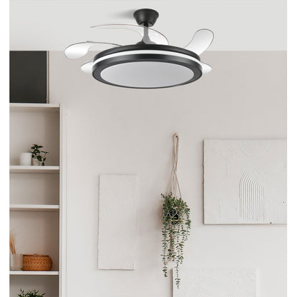 Ventilador de techo DC Esparta Maxi negro 80W de Abrila con aspas retráctiles, motor DC eficiente, LED integrado regulable y función bidireccional para ventilación de verano e invierno en interiores domésticos, modelo 184796009