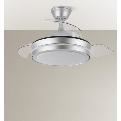 Ventilador de techo Esparta Mini Plata de 91cm con iluminación LED regulable y motor DC, perfecto para interiores domésticos, enfríate en verano y caliéntate en invierno.