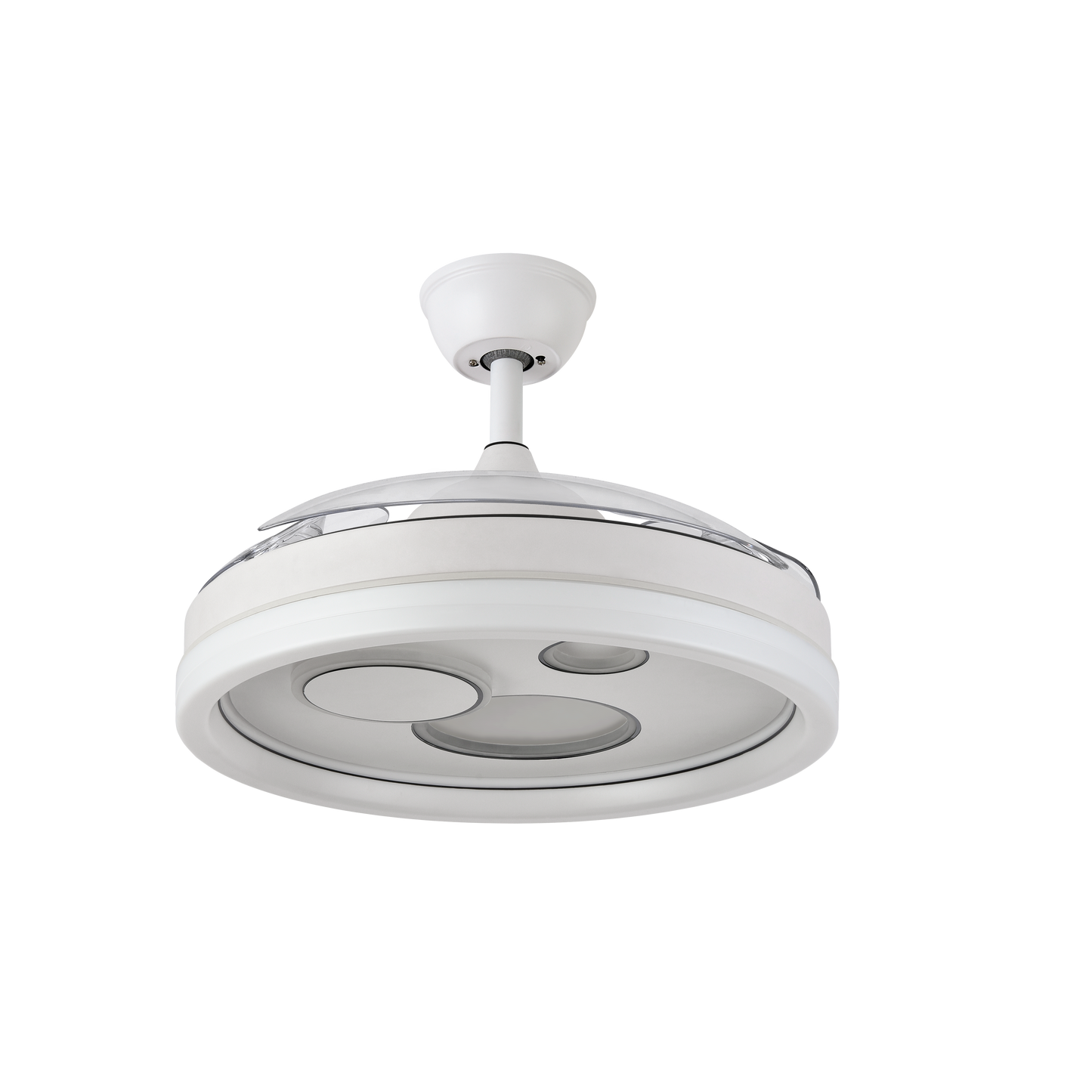 ```
alt=Ventilador de techo Turia DC Abrila en color blanco con motor DC, aspas retráctiles y LED integrado para ventilación en interiores domésticos ideal para verano e invierno
```