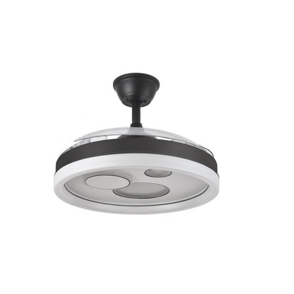 Ventilador de techo Turia 72W de Abril, en colores negro y blanco. Este modelo incluye un motor DC eficiente, aspas retráctiles, iluminación LED integrada y un diseño moderno ideal para interiores domésticos. Controla la velocidad y el temporizador mediante el mando a distancia incluido, perfecto para todas las estaciones, verano e invierno.
