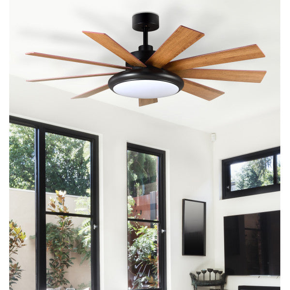 `alt=Ventilador de techo Pireo Negro 132cm con luz LED ajustable - AI2, 6 velocidades, motor DC, aspas reversibles - Abrila 185391982`