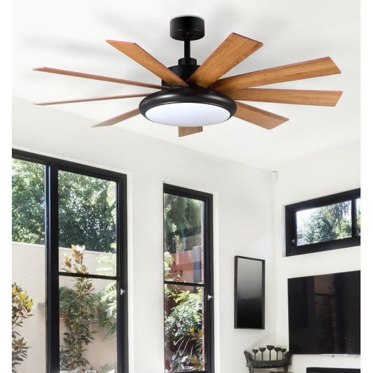 `alt=Ventilador de techo Pireo Negro 132cm con luz LED ajustable - AI2, 6 velocidades, motor DC, aspas reversibles - Abrila 185391982`