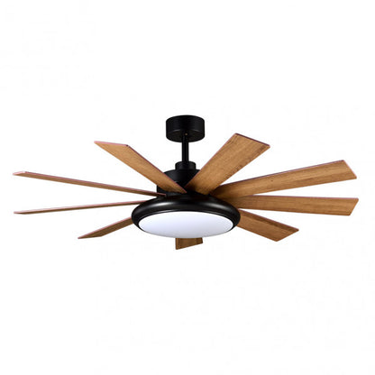 Alt img:
Ventilador de techo Pireo Abrila negro con luces LED integradas y aspas reversibles de 132 cm, motor DC, adecuado para interiores domésticos. Diseño en roble haya.